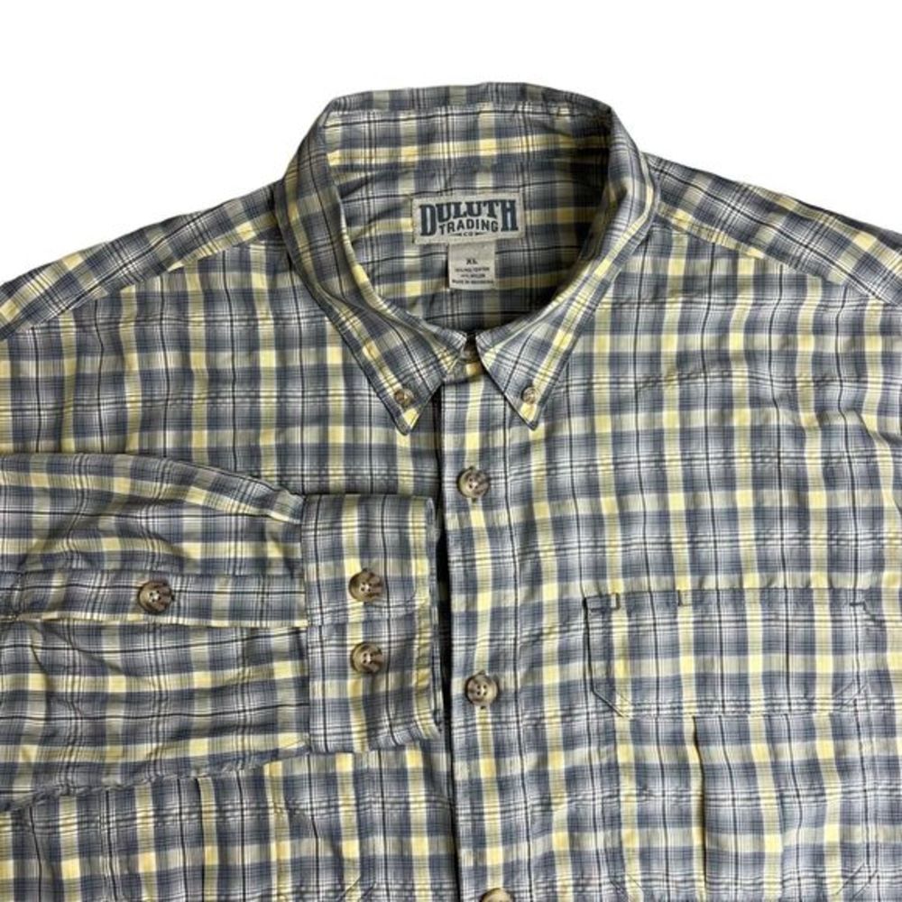 Duluth Trading Gray Yellow Plaid Long Sleeve Button Down Performance Shirt XL